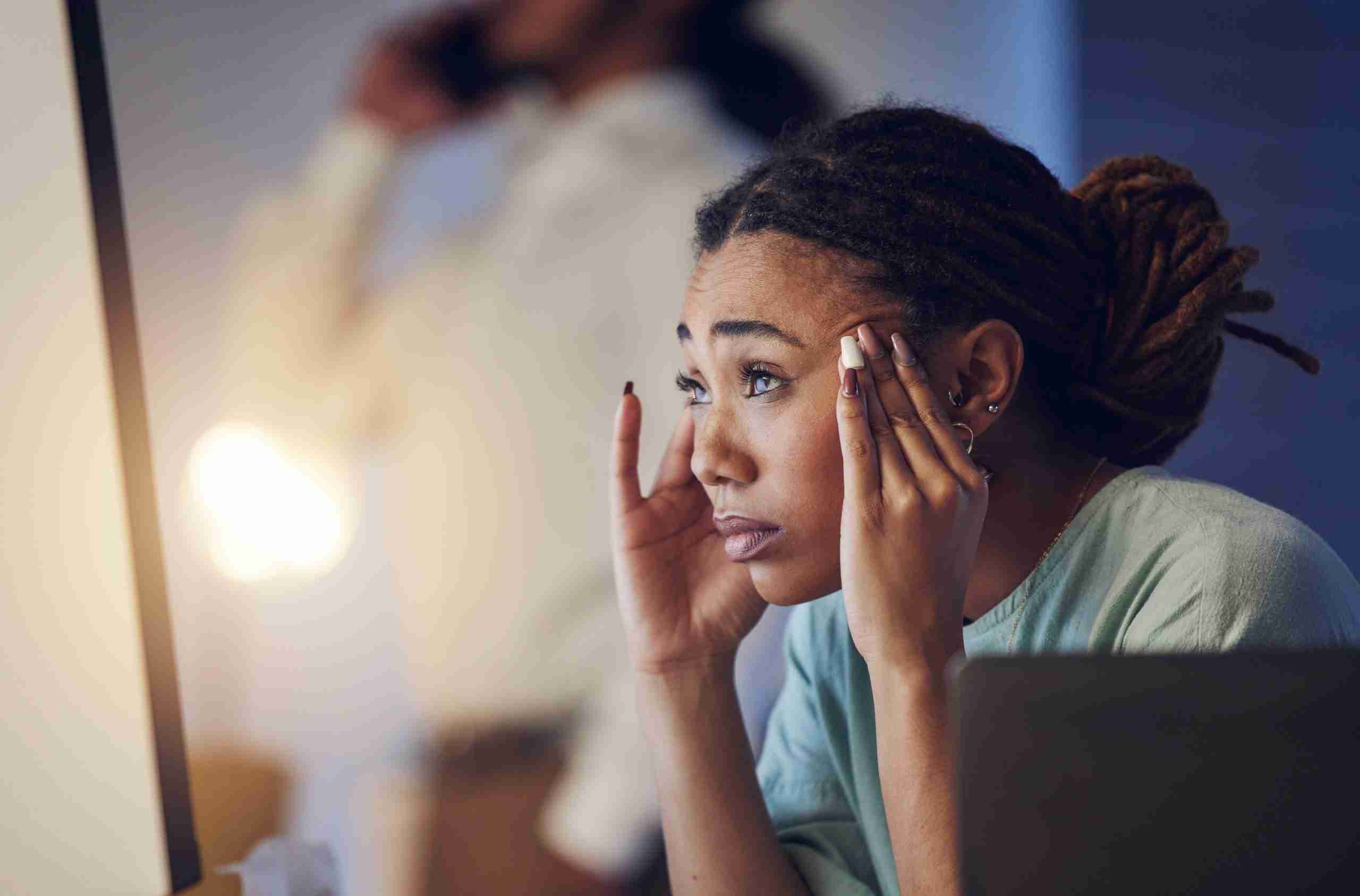 business woman struggling with anxiety in the united states